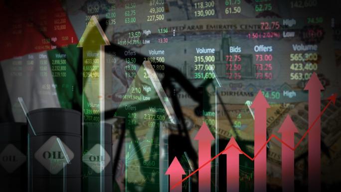 A chart with oil barrels in background