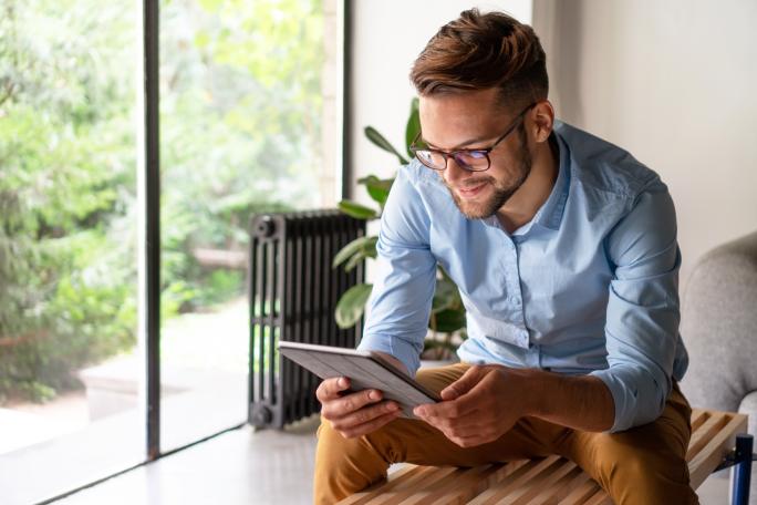 A man on a tablet