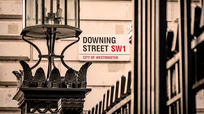 Downing street sign and light