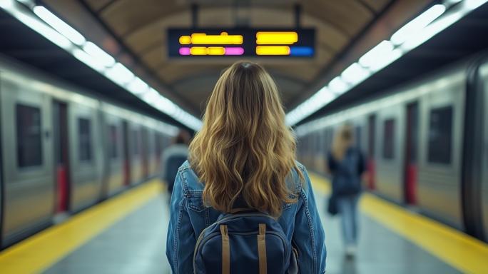 Girl at train station