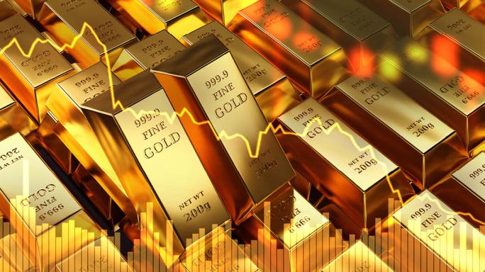 Gold bars with a price chart behind it