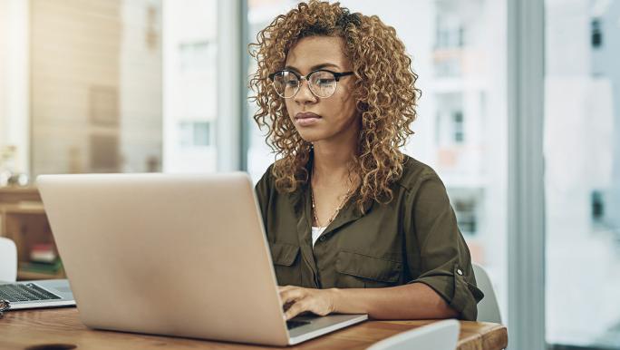 Woman working on laptop