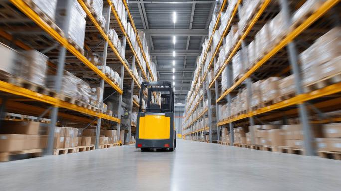 Forklift truck inside a warehouse