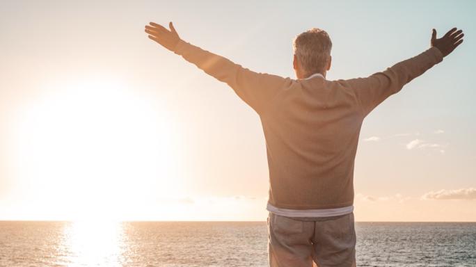 Man stretching his arms