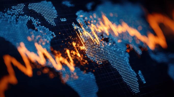 Map of world with share price chart overlaid