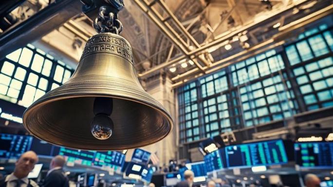 Bell against a stock market backdrop