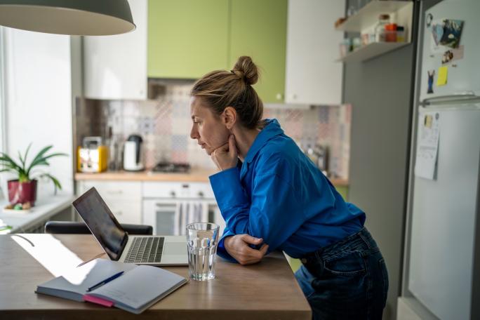 Thoughtful woman online