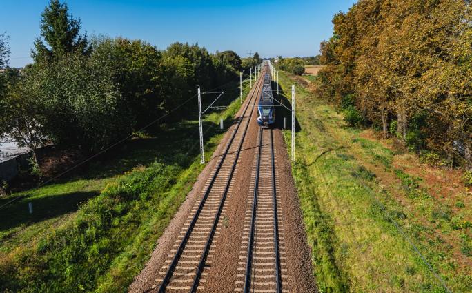 Train heading off in distance