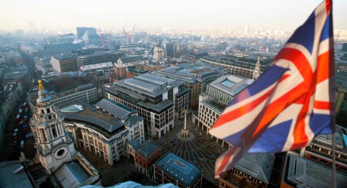 Union flag flying over London