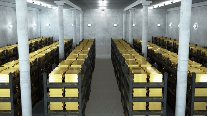 Bank vault full of gold bullion