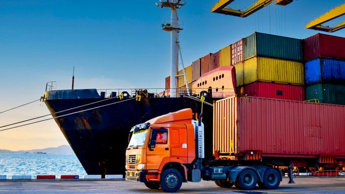Lorry at shipping port terminal 