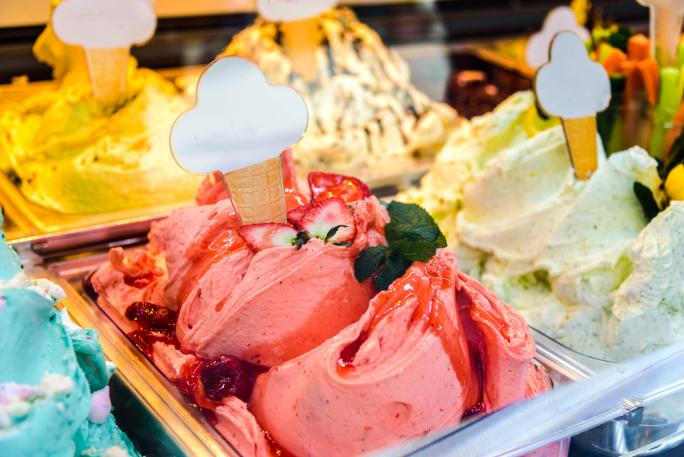 various ice cream flavours in an ice cream shop