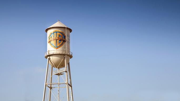 warner brothers logo on a water tower