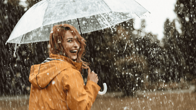 Woman holding umbrella in the rain