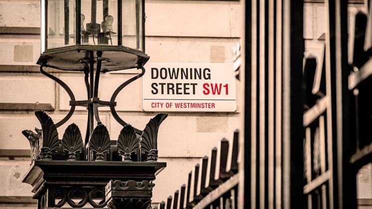 Downing street sign and light