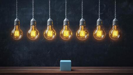 A row of seven lightbulbs