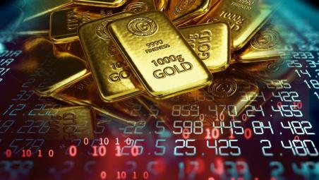 Gold bars over a price chart