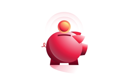 Piggy bank with coin, representing cash savings