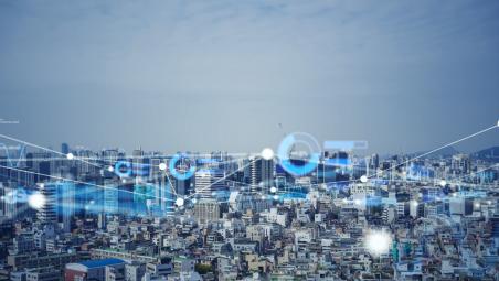 Image of skyline with chart over it