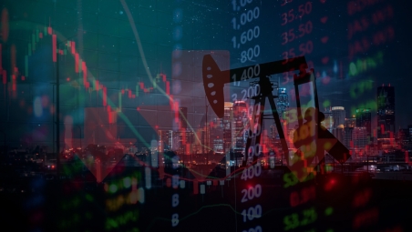 Image of a skyline with oil charts overlaid