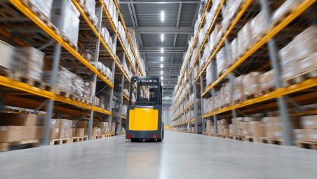 Forklift truck inside a warehouse