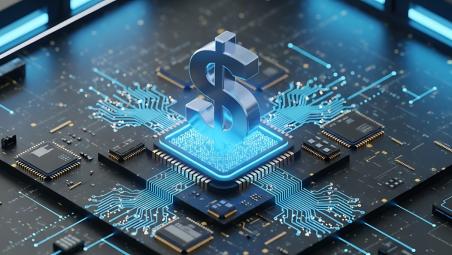 Microchip with money growing out of it