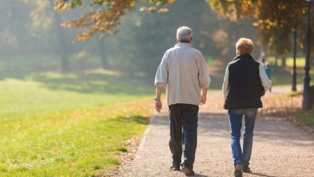 Older couple walking in the park