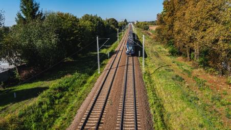 Train heading off in distance