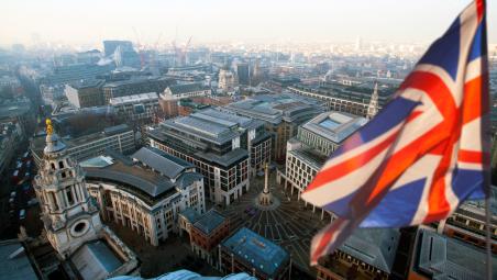 Union flag flying over London