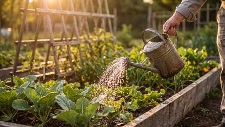 Watering young leafy vegetables
