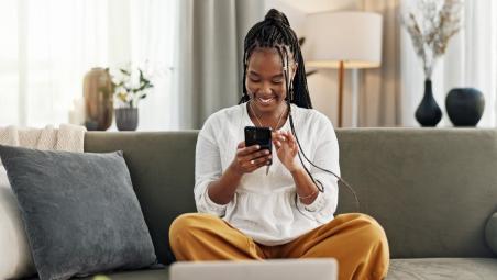 Woman checking her bank account online