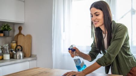 cleaning the kitchen