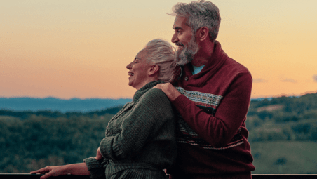 Retired couple at sunset