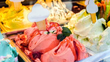 various ice cream flavours in an ice cream shop