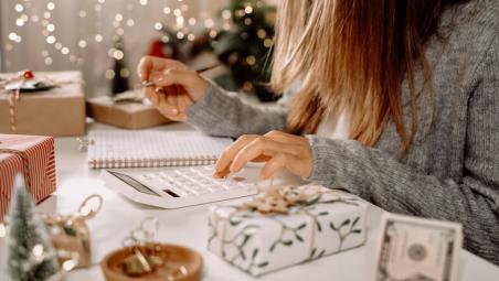 woman doing finances at christmas