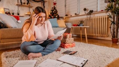 woman doing finances at christmas