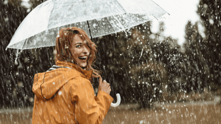 Woman holding umbrella in the rain